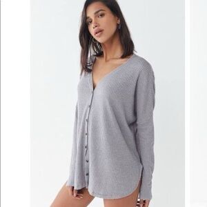Out From Under Jojo Oversized Thermal Button-Front Top in Gray - Size M